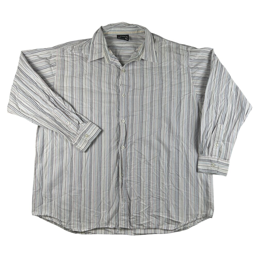 Southpole Shirt Mens 2XL White Stripe Long Sleeve Button Up Cotton Casual FLAWS